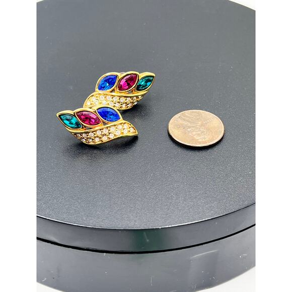 Swarovski SAL Gold Tone Leaf Pave
Rhinestone Marquise Multicolor
Post Earrings - Picture 3 of 7